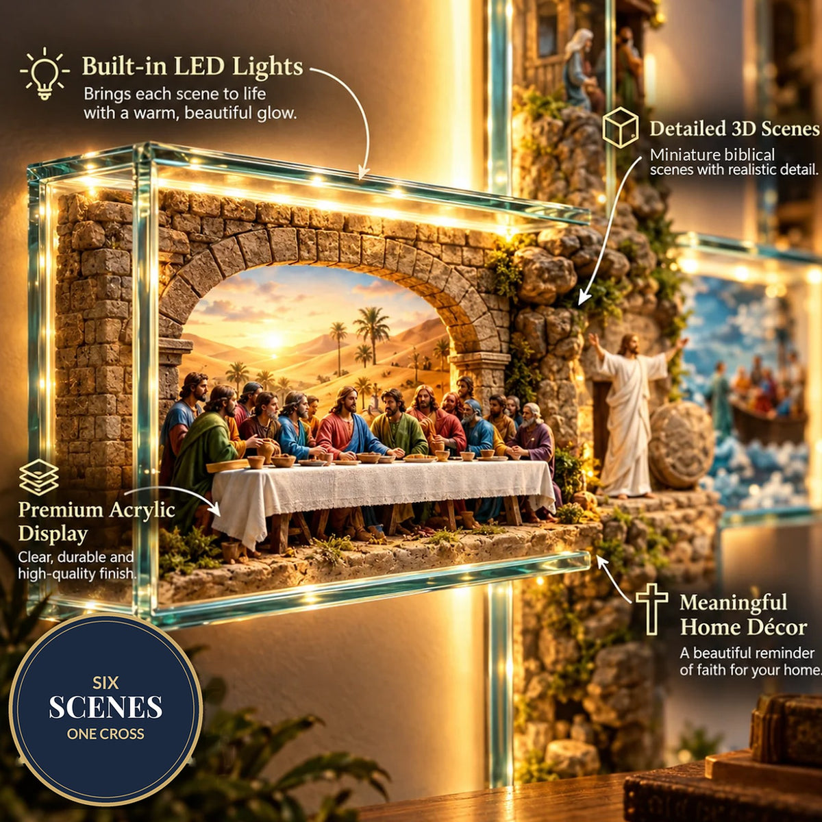Close-up of the Last Supper scene with built-in LED lights